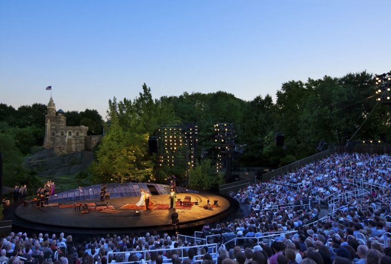   In this 2010 photo provided by the Public Theater, people watch a performance of 