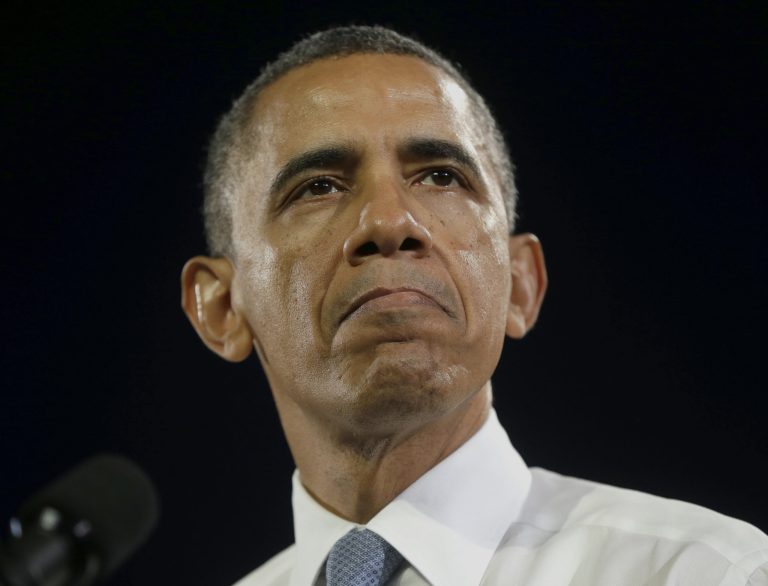 PresidentÃÂ ObamaÃÂ pauses as he speaks at the Betty Ann Ong Chinese Recreation Center in San Francisco. (AP/Pablo Martinez Monsivais)