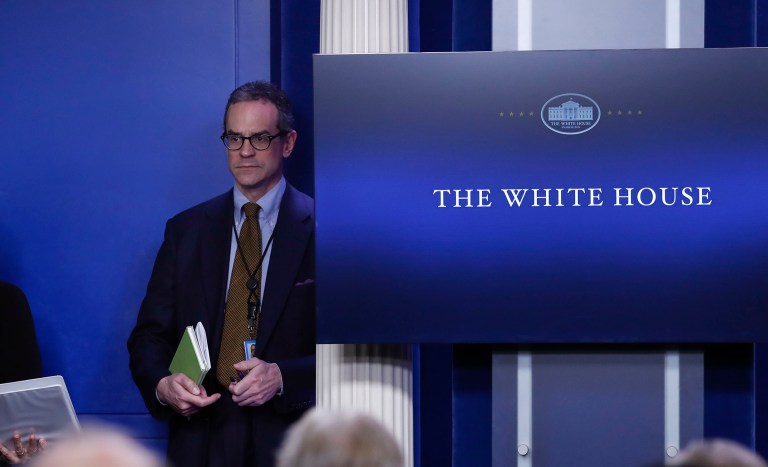 National Security Council spokesman Michael Anton leaving White House