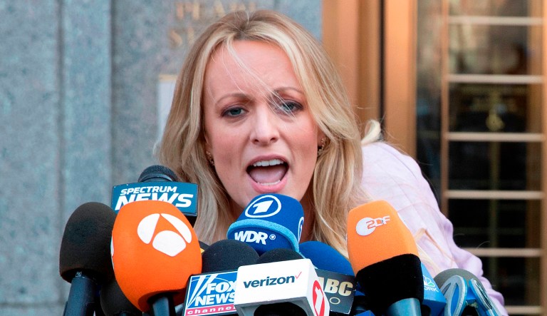 Stormy Daniels outside federal court in New York. Daniels filed a defamation complaint in federal court in New York.  