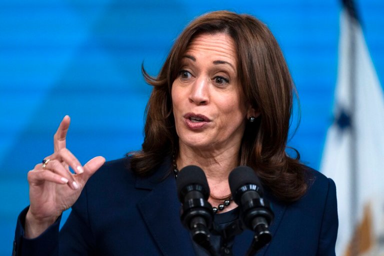 Vice President Kamala Harris speaks from the South Court Auditorium on the White House complex in Washington, Monday, April 11, 2022, about medical debt. 