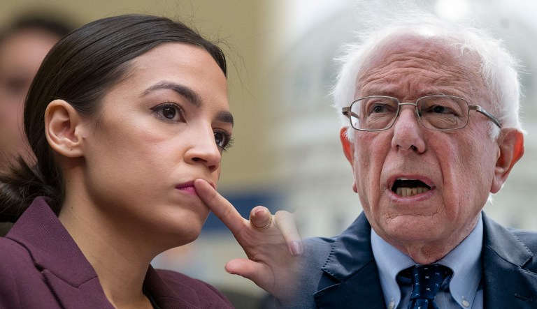 Alexandria Ocasio-Cortez and Bernie Sanders are seen.