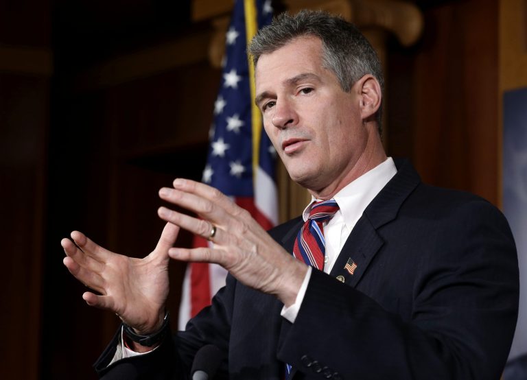 Then-Massachusetts Sen. Scott Brown speaks on Capitol Hill in Washington in November 2012. (AP Photo/Alex Brandon, File)