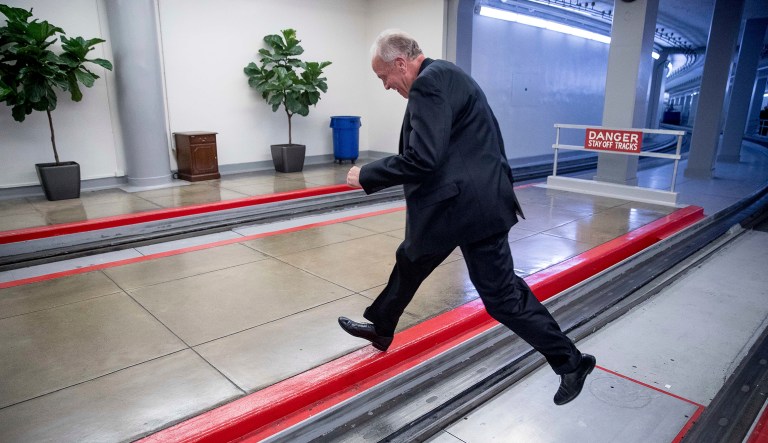 Moran had spoken with reporters before bolting. (AP Photo/Andrew Harnik)