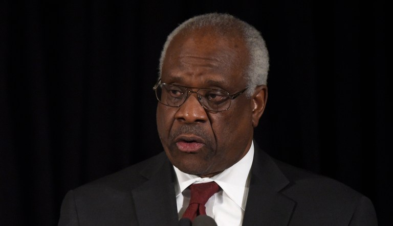 Supreme Court Justice Clarence Thomas speaks at the memorial service for Supreme Court Justice Antonin Scalia, Tuesday, March 1, 2016, at the Mayflower Hotel in Washington.