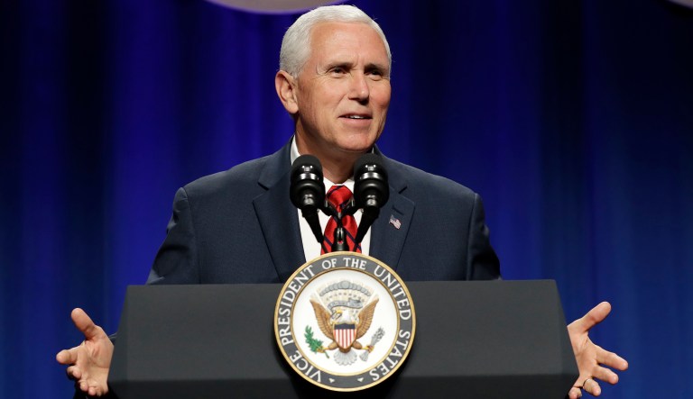 The White House announced Thursday that Pence will head to Georgia on Friday morning, first to speak with airmen and other service members at Dobbins Air Reserve Base in Marietta. (AP Photo/Jacquelyn Martin)