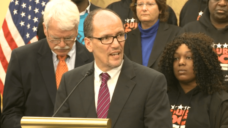 Labor Secretary Thomas Perez joined Nancy Pelosi in calling for a minimum wage hike.