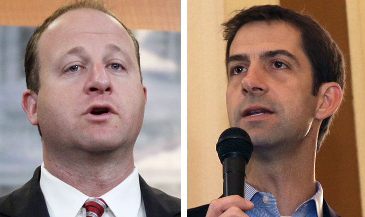 Rep. Jared Polis left, took to his personal twitter account Tuesday to label Sen. Tom Cotton 