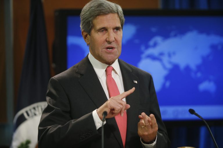   Secretary of State John Kerry talks about Syria and chemical weapons ahead of next week's United Nations General Assembly at the State Department in Washington, Thursday, Sept. 19, 2013. Kerry says the U.N. General Assembly needs to move swiftly to approve a U.S.-Russia deal to eliminate Syriaâs chemical weapons, saying that there is no time to argue with those who arenât convinced that Syrian President Bashar Assadâs regime carried out the Aug. 21 attack that killed hundreds. (AP Photo/Charles Dharapak)  