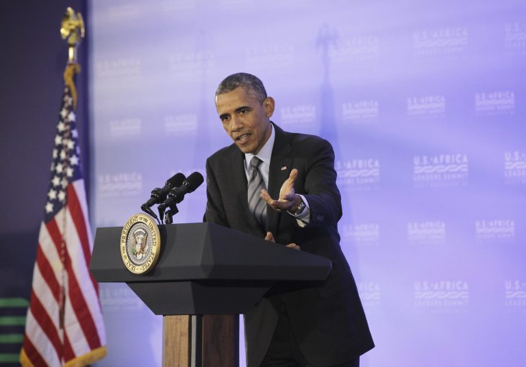 President Obama answers questions during his news conference following the U.S.-Africa Leaders Summit on Wednesday at the State Department in Washington. (Alex Wong/Getty Images)
