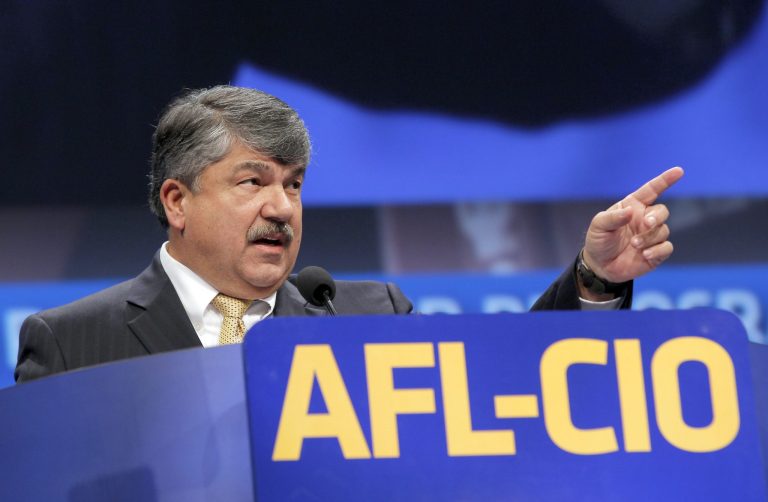 American Federation of Labor and Congress of Industrial Organizations (AFL-CIO) president Richard Trumka addresses members during the quadrennial AFL-CIO convention at Los Angeles Convention Center Monday, Sept 9, 2013. (AP Photo/Nick Ut)