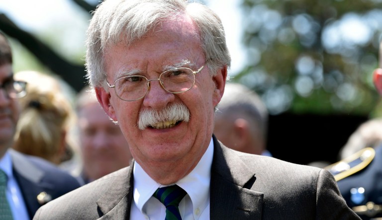 National security adviser John Bolton attends an event with President Donald Trump in the Rose Garden as Trump presented the Commander-in-Chief's Trophy to the U.S. Military Academy football team at the White House in Washington, Tuesday, May 1, 2018. 