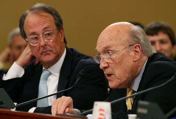Co-chairmen of the National Commission on Fiscal Responsibility and Reform, former Alan Simpson, (R), and Erskine Bowles (L), participate in a hearing on Capitol Hill. (Getty Images)