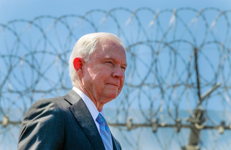 The attorney general said the $21 billion Mexico-U.S. wall will pay itself off. (Hayne Palmour IV/The San Diego Union-Tribune via AP)