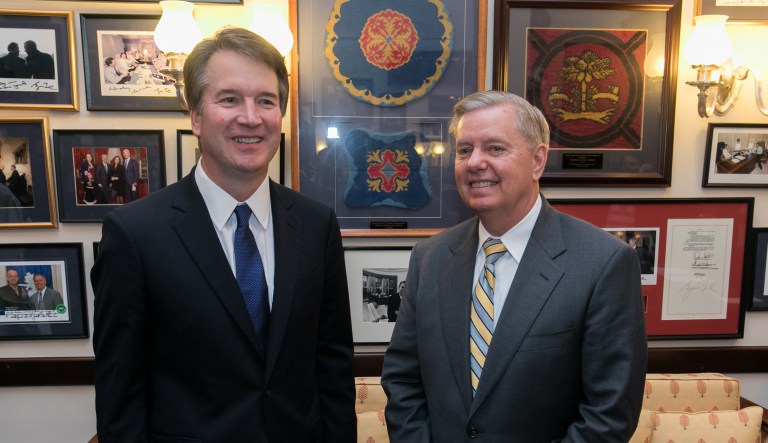 Supreme Court nominee Brett Kavanaugh is pictured in Sen. Lindsey Graham's office on Capitol Hill on Wednesday.