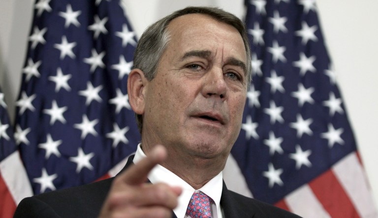 FILE - In this Oct. 27, 2015 file photo, then-House Speaker John Boehner of Ohio talks with reporters on Capitol Hill in Washington. Boehner has a new job, joining a prominent law and lobbying firm. Washington-based Squire Patton Boggs said Tuesday, Sept. 20, 2016, the former Republican congressman will be a strategic adviser for clients and focus on global business development for the international law firm. It said Boehner won't be a lobbyist.