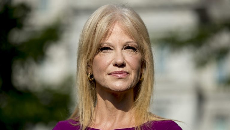 White House counselor Kellyanne Conway talks to reporters in the briefing room of the White House, Wednesday, Feb. 5, 2020, in Washington.