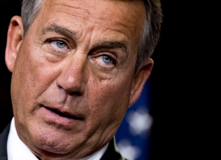   FILE - This Nov. 29, 2012 file photo shows House Speaker John Boehner of Ohio speaking to reporters on Capitol Hill in Washington. House Republicans negotiating with President Barack Obama on avoiding the so-called fiscal cliff are proposing to increase the eligibility age for Medicare and to lower cost-of-living hikes in Social Security benefits. Boehner said the GOP proposal is a 