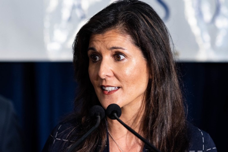 Former U.S. Ambassador to the United Nations Nikki Haley appears at an event in Pennsylvania.