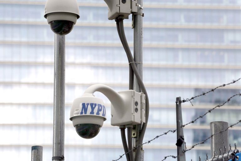 Mark Lennihan/APNew York Police Department security cameras are in place at the National September 11 Memorial and Museum in New York.