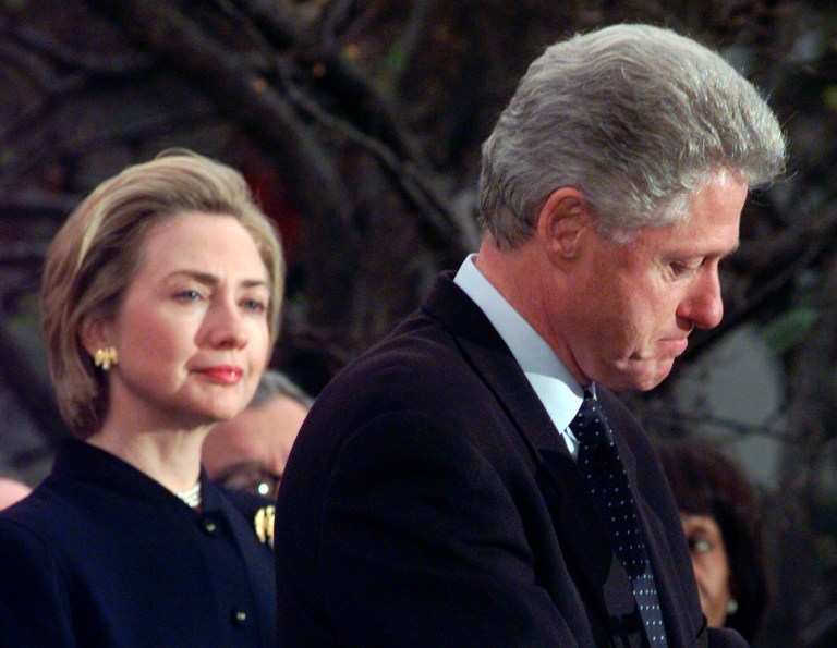 In the midst of former President Bill Clinton's scandal, Hillary appeared on television -- and blamed political opponents. Her husband's dalliances with Monica Lewinsky left Americans baffled, and at the same time admiring, that Hillary would stand by her husband. (AP Photo)