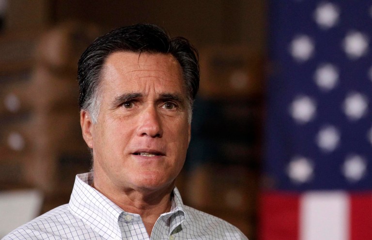  FILE - In this Friday, May 4, 2012, file photo Republican presidential candidate, former Massachusetts Gov. Mitt Romney campaigns in Pittsburgh, Pa. Romney's military background _ or, rather, lack of one _ is facing new scrutiny as he courts veterans and introduces himself to a broader segment of the population. The presumptive Republican presidential nominee is calling for a more aggressive American military. But he avoided military service at the height of the Vietnam War. (AP Photo/Jae C. Hong, File)  