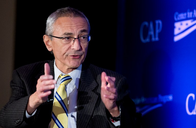FILE - In this Nov. 19, 2014 file photo, Counselor to the President John Podesta speaks in Washington, Wednesday, Nov. 19, 2014. In the year that will pass before the 2016 campaign for president formally kicks off with the votes in the Iowa Caucus, any number of candidates, donors, political operatives _ and people who have nothing to do with American politics _ will shape the race for the White House. (AP Photo/Manuel Balce Ceneta, File)