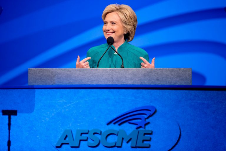 Hillary Clinton took to Twitter Tuesday night to take on speakers at the Republican National Convention. (AP Photo/Andrew Harnik)