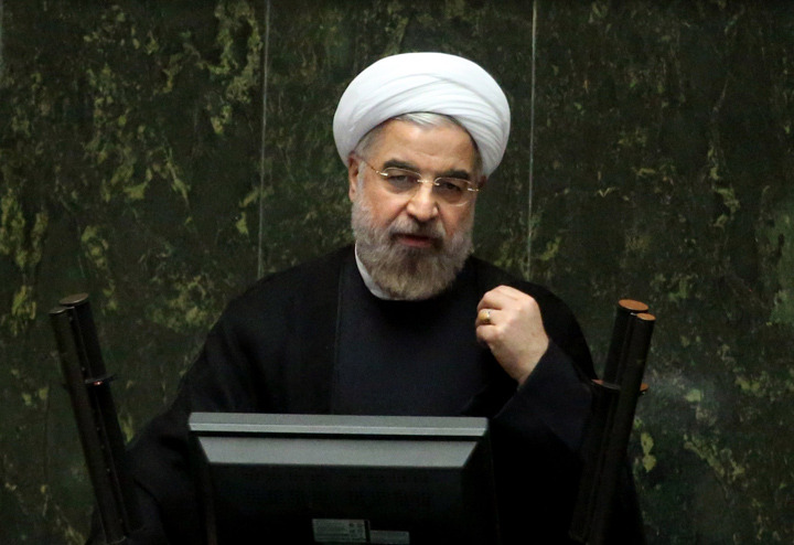 Iranian President Hassan Rouhani speaks during a parliament session to defend his nominee for sports and youth minister in Tehran, Iran, Sunday. Iran's conservative-dominated parliament rejected reformist ally of Rouhani for a ministerial post. (AP Photo/Ebrahim Noroozi)