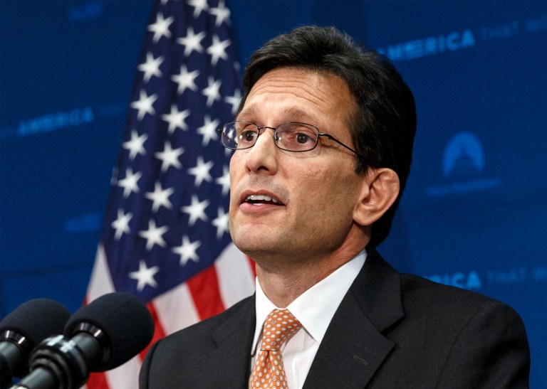 Following his defeat in the Virginia primary Tuesday, House Majority Leader Eric Cantor, R-Va., tells reporters he intends to resign his leadership post at the end of July, at the Capitol in Washington, Wednesday, June 11, 2014. Cantor lost to tea party challenger David Brat, who campaigned in opposition of loosening immigration laws. (AP Photo/J. Scott Applewhite)