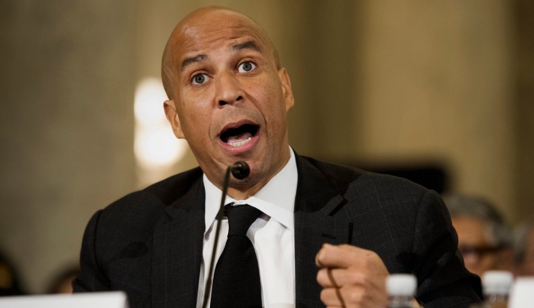 Sen. Cory Booker D-N.J. testifies on Capitol Hill in Washington, Wednesday, Jan. 11, 2017, at the second day of a confirmation hearing for Attorney General-designate, Sen. Jeff Sessions, R-Ala., before the Senate Judiciary Committee.