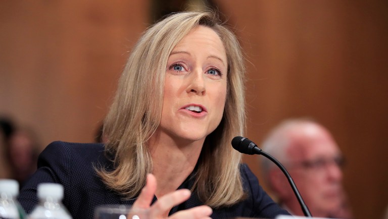 Kathleen Kraninger testifies before a Senate Banking Committee hearing.