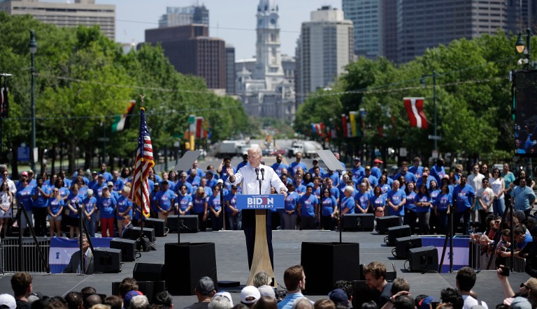 Democratic presidential candidate, former Vice President Joe Biden speaks during a campaign rally at Eakins Oval in Philadelphia, Saturday, May 18, 2019.