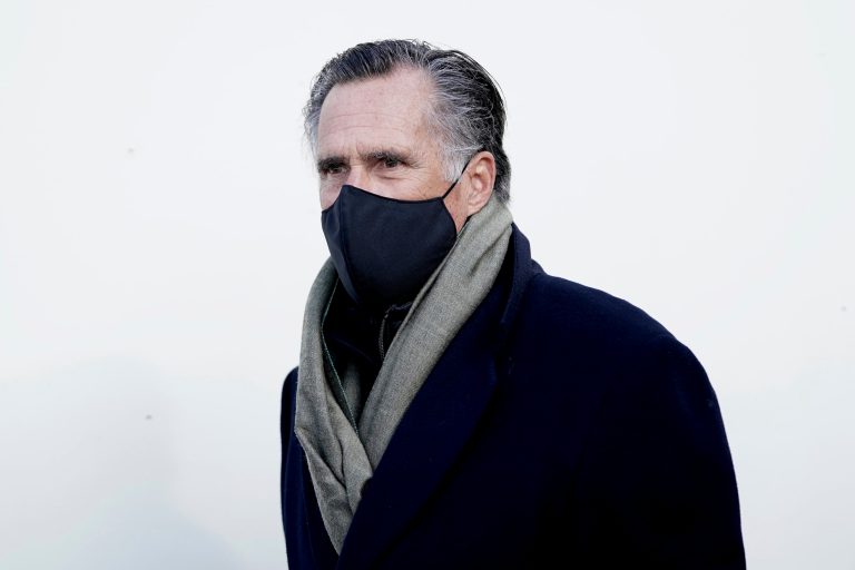 Sen. Mitt Romney, R-Utah, arrives ahead of President-elect Joe Biden's inauguration ceremony, Wednesday, Jan. 20, 2021, in Washington.
