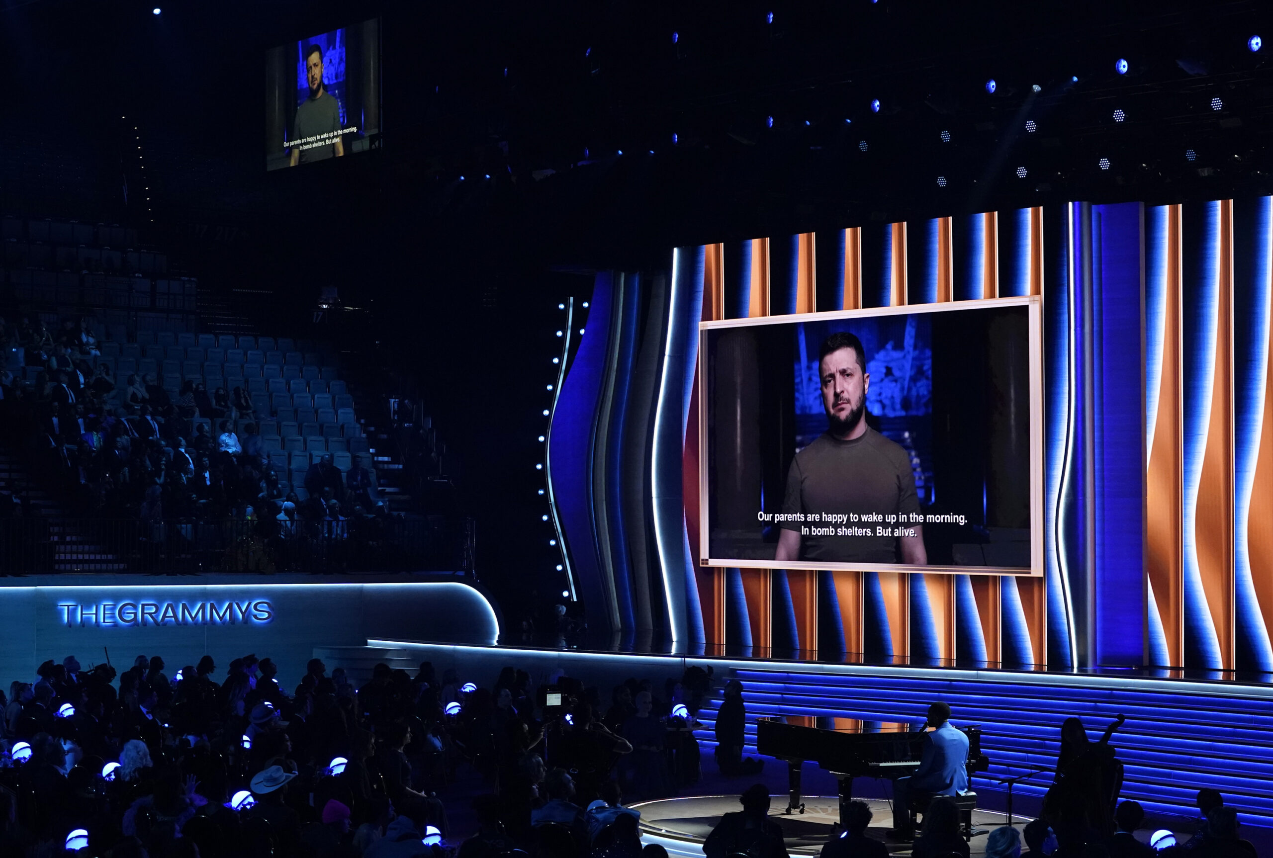 WATCH: Zelensky makes appearance at Grammy Awards