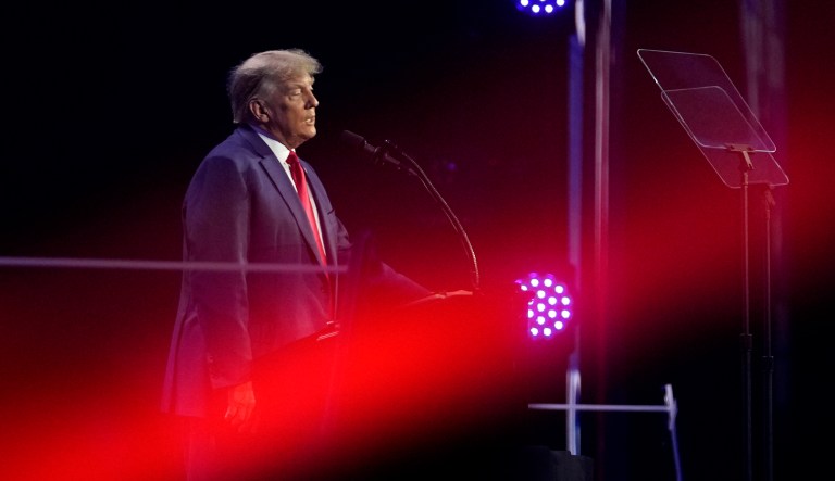 Former President Donald Trump speaks at the Turning Point Action conference, Saturday, July 15, 2023, in West Palm Beach, Fla.