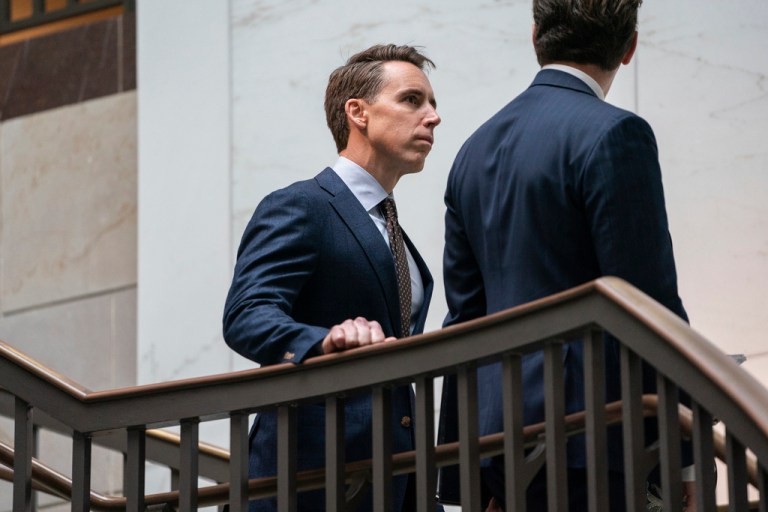 Sen. Josh Hawley (R-MO) arrives for a classified briefing for senators on Israel and Gaza at the Capitol in Washington, Wednesday, Oct. 18, 2023.
