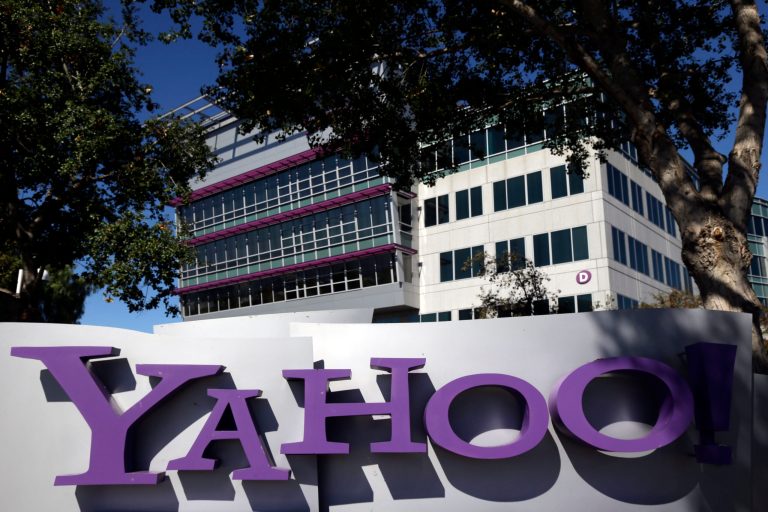 FILE - This Wednesday, Oct. 17, 2012 file photo shows a sign in front of Yahoo headquarters in Sunnyvale, Calif. Yahoo's stock fell Monday, Sept. 22, 2014, as investors grappled with uncertainty about the Internet company's future in the wake of last week's record-setting Wall Street debut by the Chinese e-commerce giant Alibaba. (AP Photo/Marcio Jose Sanchez, File)