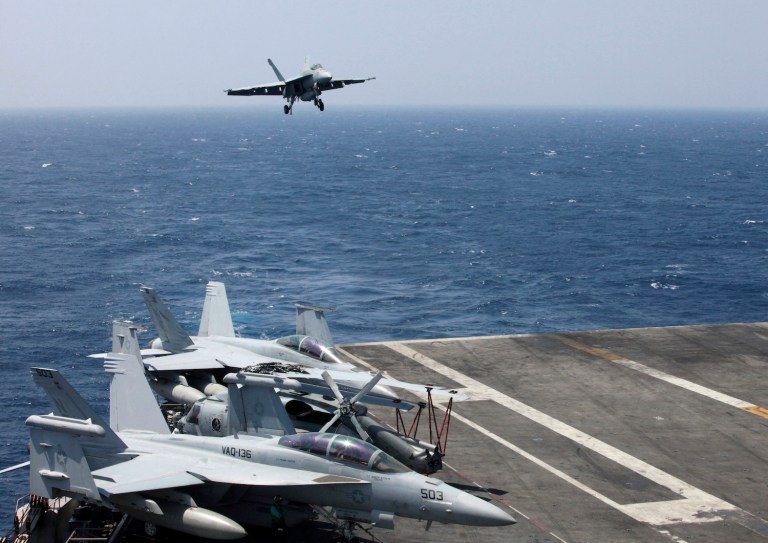 The $603 billion plan calls for nine Navy destroyers instead of eight and proposes the same 70 Lockheed Martin F-35 joint strike fighters and 14 Boeing F/A-18 Super Hornets projected by the prior administration. (AP Photo/Bullit Marquez)