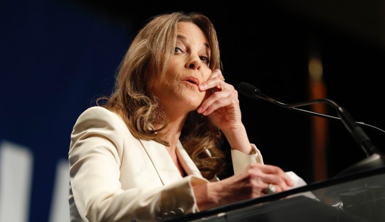 Democratic presidential candidate Marianne Williamson speaks during the Iowa Democratic Party's Hall of Fame Celebration, Sunday, June 9, 2019, in Cedar Rapids, Iowa.