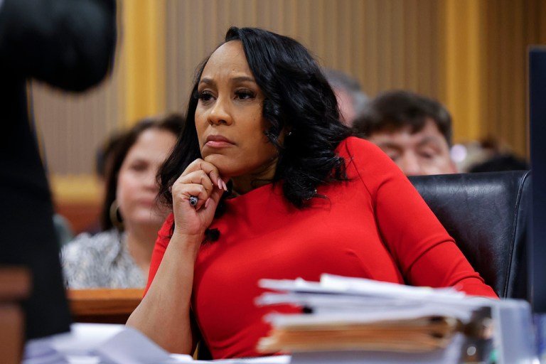 FILE - Fulton County District Attorney Fani Willis looks on during a hearing on the Georgia election interference case, March, 1, 2024, in Atlanta. A Georgia appeals court agreed to review a lower court ruling allowing Willis to continue to prosecute the election interference case she brought against President-elect Donald Trump. (AP Photo/Alex Slitz, Pool)
