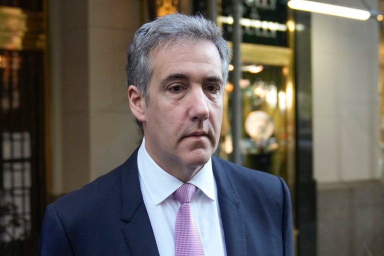 Michael Cohen leaves his apartment building on his way to Manhattan criminal court in New York, Monday, May 20, 2024. (AP Photo/Seth Wenig)