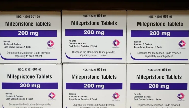 Boxes of the drug mifepristone sit on a shelf at the West Alabama Women's Center in Tuscaloosa, Ala., on March 16, 2022. Louisiana Gov. Jeff Landry has signed a first-of-its-kind bill Friday, May 24, classifying two abortion-inducing drugs, mifepristone and misoprostol, as controlled and dangerous substances. (AP Photo/Allen G. Breed)