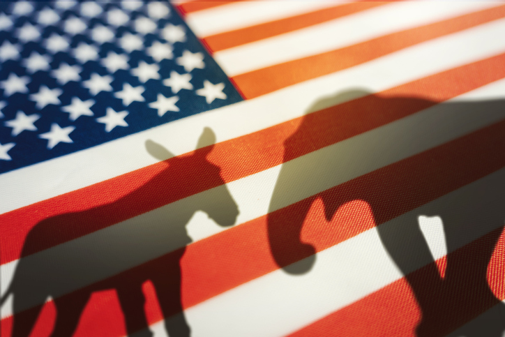 Democrats and Republicans are in a ideological duel on the American flag.