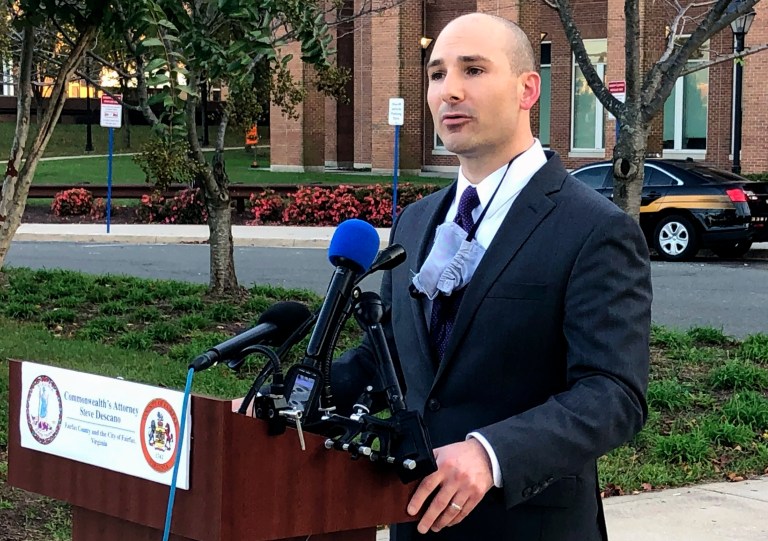 Fairfax County Commonwealth’s Attorney Steve Descano speaks during a 2020 news conference.