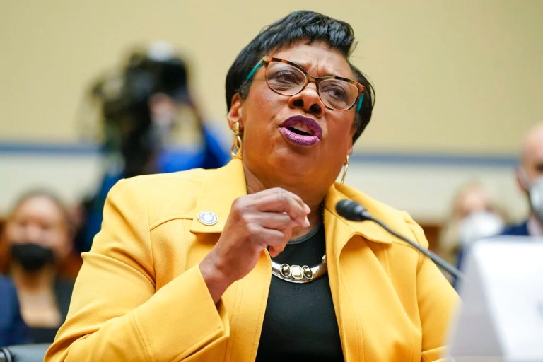 National Education Association President Becky Pringle testifies during a House Committee on Oversight and Reform hearing on gun violence on Capitol Hill in Washington, Wednesday, June 8, 2022. (AP Photo/Andrew Harnik, Pool)
