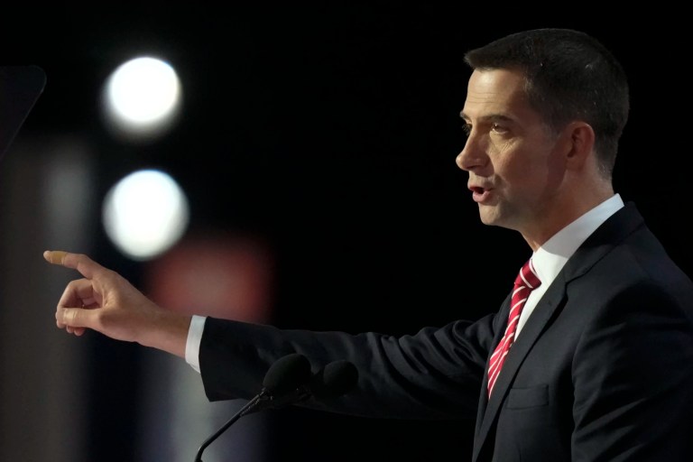 Sen. Tom Cotton speaks during the Republican National Convention Tuesday, July 16, 2024, in Milwaukee.