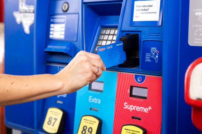 IMAGE DISTRIBUTED FOR EXXONMOBIL - Exxon station customer uses Exxon Mobil Smart Card+ Credit Card to pay for gas on Tuesday, Dec. 06, 2022 in Humble, Texas. (Paul Ladd/AP Images for ExxonMobil)