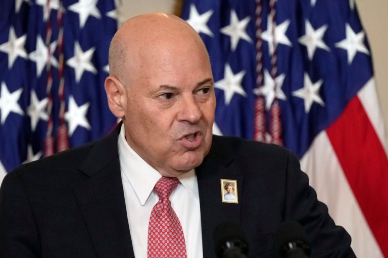 Postmaster General and CEO Louis DeJoy speaks in the East Room of the White House in Washington, Wednesday, March 6, 2024.