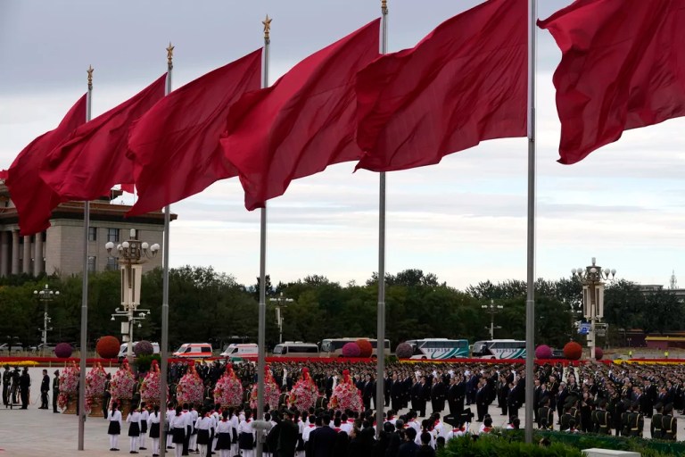 Chinese leaders including President Xi Jinping attend a ceremony.